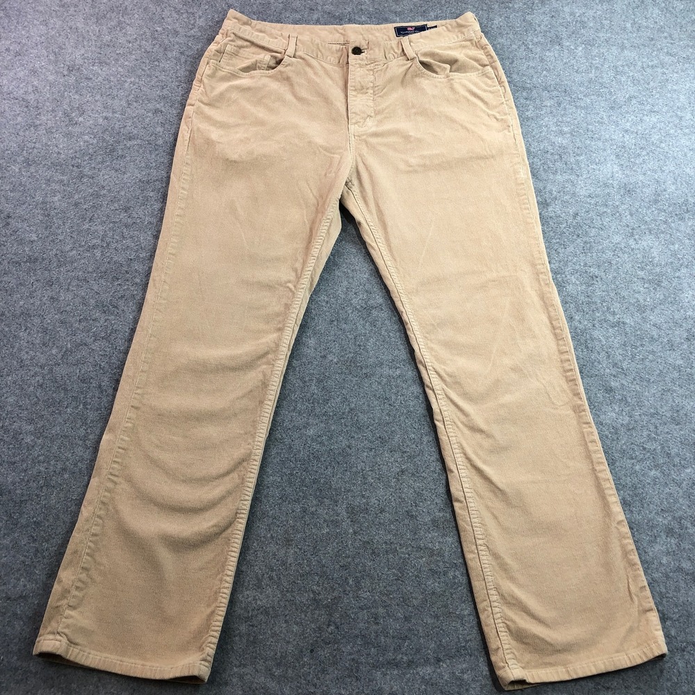 Vineyard Vines Mens Corduroy 5-Pocket Pants 36x32 Tan Straight Fit Stretch